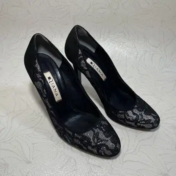 DIANA 블랙 하이힐 꽃무늬 레이스 225cm 힐 높이 9cm