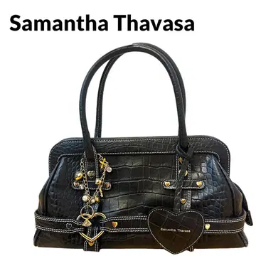Samantha Thavasa 크로커다일풍 블랙 핸드백 하트