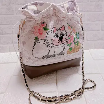 로라라이 해리스 자수 복조리 백 인도 자수 원단 고양이