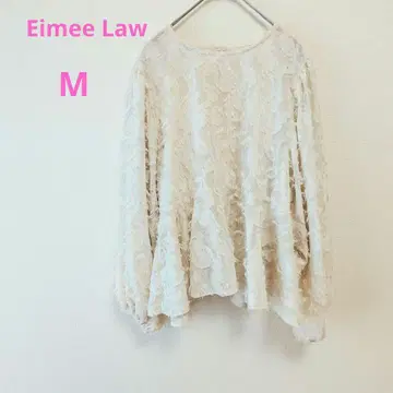 에이미로우 프린지 자카드 블라우스 아이보리 꽃무늬 레이스 M