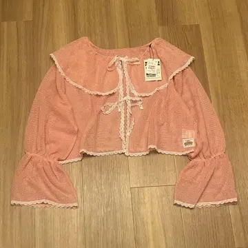 새 상품 헬로 샌프란시스코 메쉬 레이스 볼레로 블라우스 긴팔 핑크