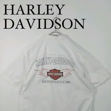 Harley Davidson 화이트 반팔 버튼 다운 셔츠 L