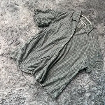 tokyo blouse SPORTS 체크 반팔 블라우스 개더 밑단