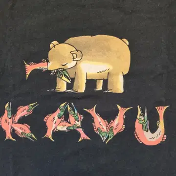 KAVU 곰과 물고기 T셔츠 사이즈 L