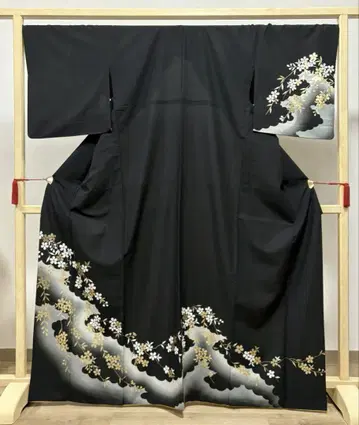 B 홑옷 시크한 꽃 무늬 금박 블랙 컬러 화학 섬유 호몬기 기모노 21