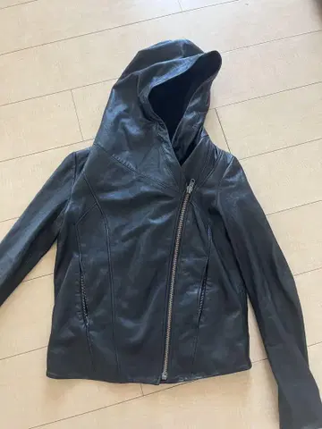 HELMUT LANG 후드 부착 가죽 자켓 S 블랙 변형 가죽