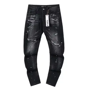 purple brand 페인트 가공 블랙 데님 팬츠