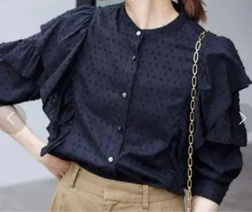 SLOBE IENA 24SS 도비 프릴 블라우스 셔츠 블랙