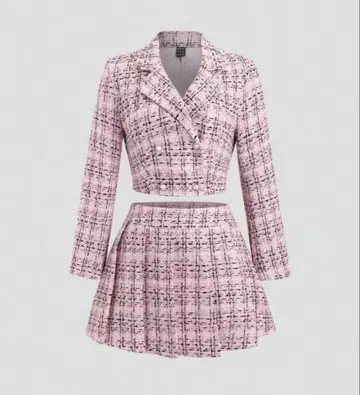 SHEIN sweetra 핑크 체크 무늬 스커트 셋업 M
