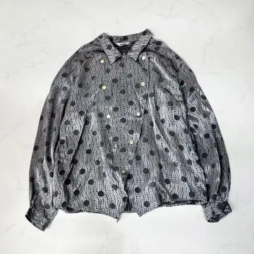 빈티지 레트로 도트 무늬 더블 금장 버튼 블라우스 회색 M