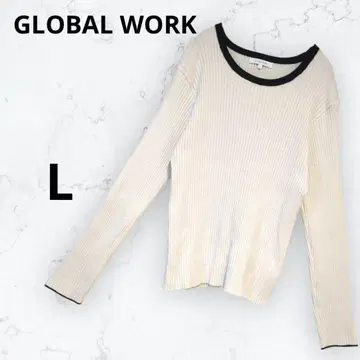글로벌 워크 멜티 리브 크루넥 풀오버 긴팔 아이보리 L