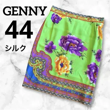 GENNY 실크 스커트 올 패턴 꽃 화려한 리조트 지니 그린 여름