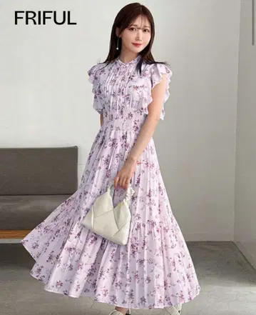 SHEIN FRIFUL 꽃무늬 슬리브리스 원피스 프릴 장식 퍼플