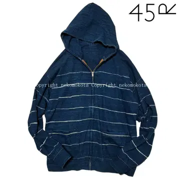 45R 울퉁불퉁 천축 데크 스트라이프 908 후디 인디고 보더 후드티