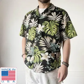 USA 제 PACIFIC LEGEND 보태니컬 무늬 알로하 셔츠 블랙 M