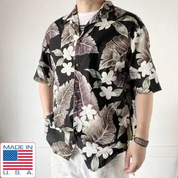 USA 제 ALOH REPUBLIC 보타니컬 코튼 아로하 셔츠 블랙 L