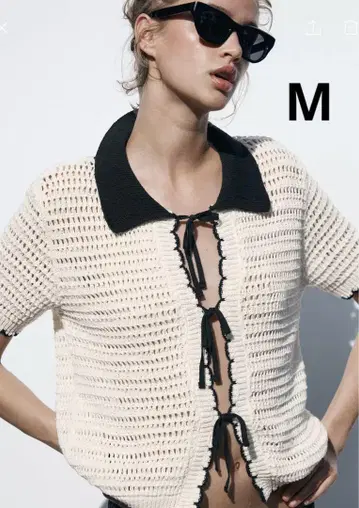 ZARA 자라 크로셰 뜨개 폴로넥 상의