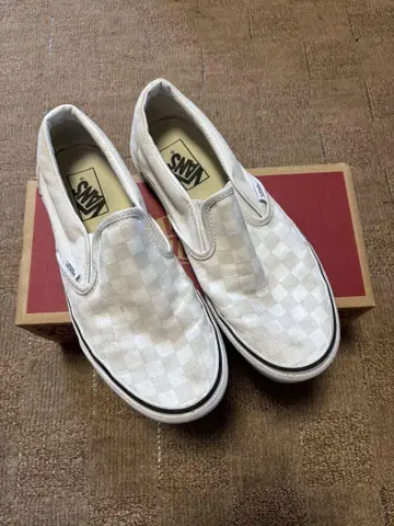 US 모델 Vans Classic 슬립온 화이트 체크 7H