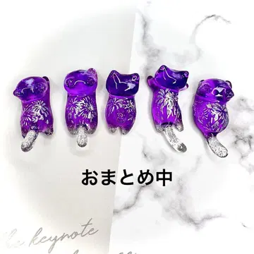 보라색 불꽃놀이 밤하늘 라메 고양이 5개 세트