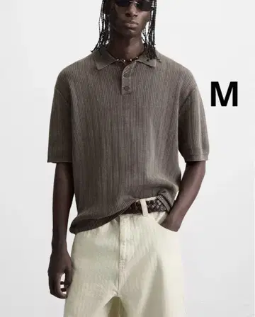 ZARA 자라 워시 가공 텍스처 니트 피케 셔츠
