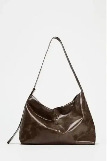 ZARA 토트백 에나멜 가공 숄더백 브라운