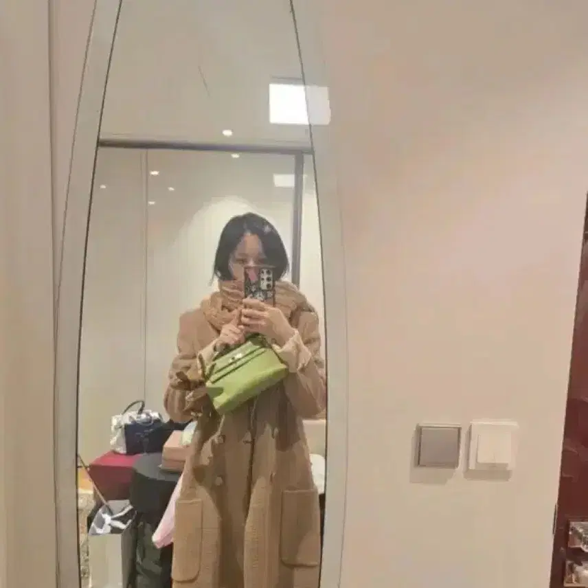 펜디 FENDI 롱 밍크 탈부착 카멜헤어 투톤코트 새상품 사진 4