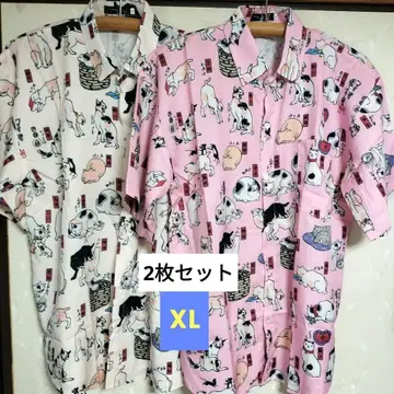 남성 반팔 셔츠 알로하 셔츠 일본풍 패턴 셔츠 고양이 고양이 패턴