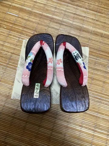 새상품 히다카야마 오동나무 게다, 높은 힐 게다, 꽃무늬 하나오