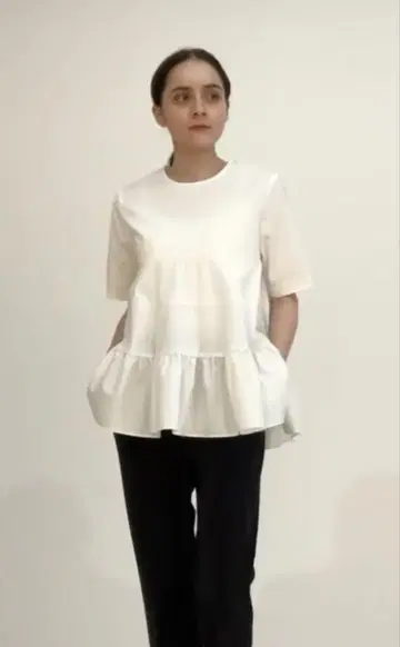yori 하프 슬리브 티어드 블라우스 화이트 38