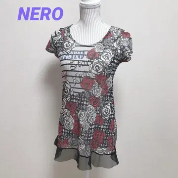 NERO 마츠오 인터내셔널 반팔 튜닉 메쉬 장미 올 패턴