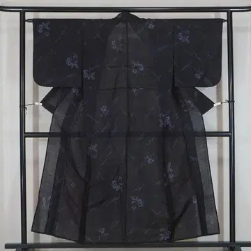 여름 기모노 사 검정색 바탕에 파랑색 순수 실크 명주 150cm a254