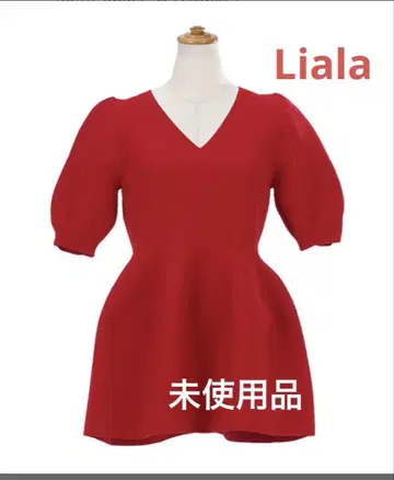 [미사용품] Liala 홀가먼트 니트 반팔 빨간색 페플럼