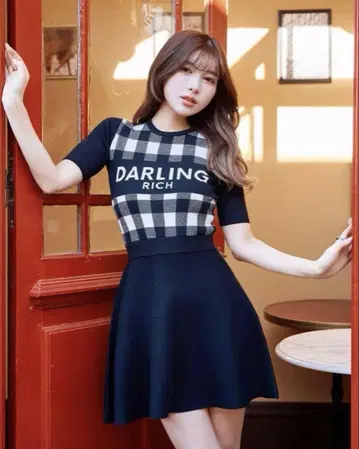 Darich 깅엄 체크 니트 미니 원피스