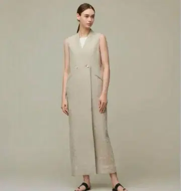 uncrave WHITE 내추럴 린넨 롱베스트 원피스 베이지