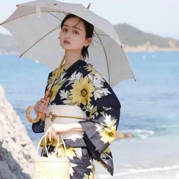 utatane 브랜드 유카타 일본 원단 해바라기 유카타 미사용 새상품