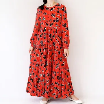 ZARA 자라 꽃무늬 티어드 롱 원피스 플레어 빨강 M 페미닌