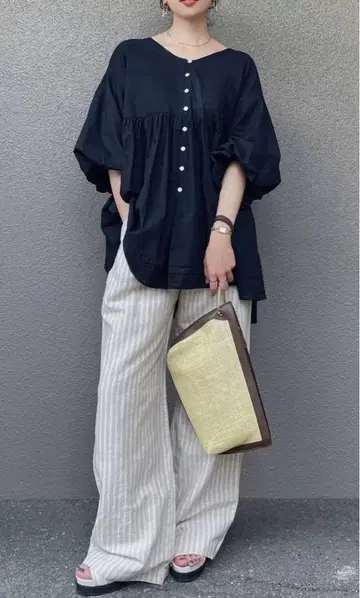 벌룬 슬리브 튜닉 블랙