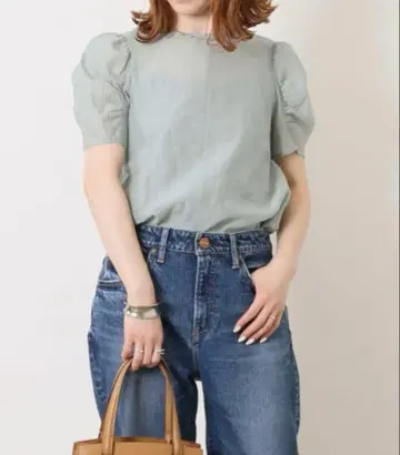 spick&span 시어 퍼프 슬리브 블라우스 그린