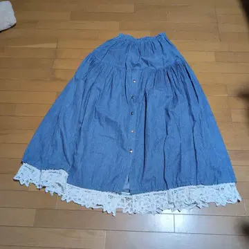 70s 데님 플레어 스커트 레이스