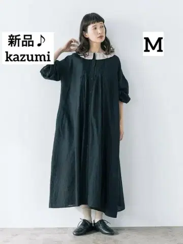사만사 모스모스 x kazumi 새상품 린넨 프릴 옷깃 원피스 블랙 M