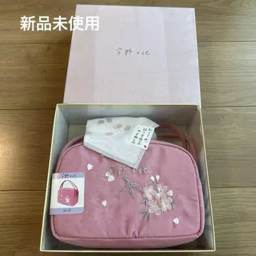 손수건 포함 일본 의류용 가방 꽃 자수 핑크 우노 치요