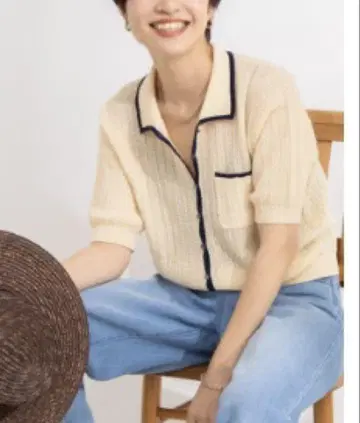 노리즈 Rie Miller 시스루 짜임 폴로 가디건 베이지