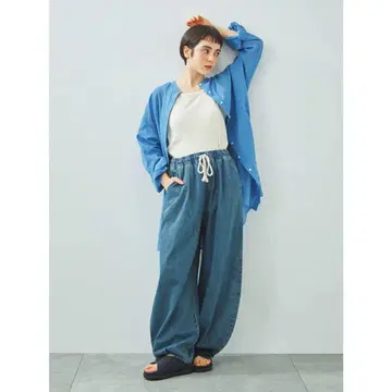 SM2 데님 밑단 턱 배럴 팬츠
