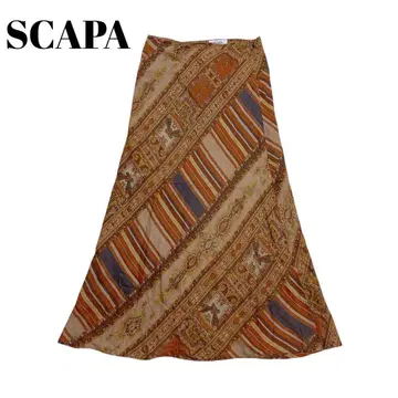 린넨 100% SCAPA (M) 롱 스커트 이탈리아 올 패턴 마 38