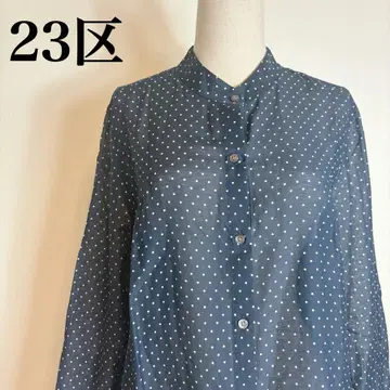 23구 도트 셔츠 시스루 노카라 실크 혼방 빅 사이즈 46 긴팔