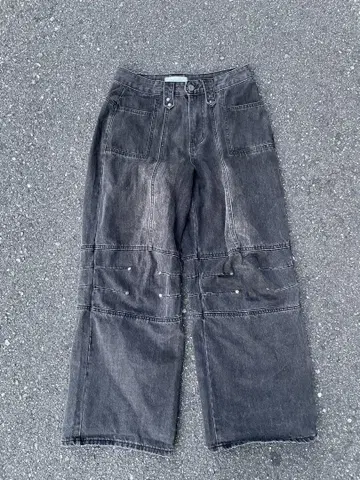 7EMRENEMAKED 블랙 와이드 레그 데님