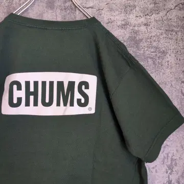 CHUMS 양면 로고 빅 로고 반팔 티셔츠 카키 아웃도어 귀여움