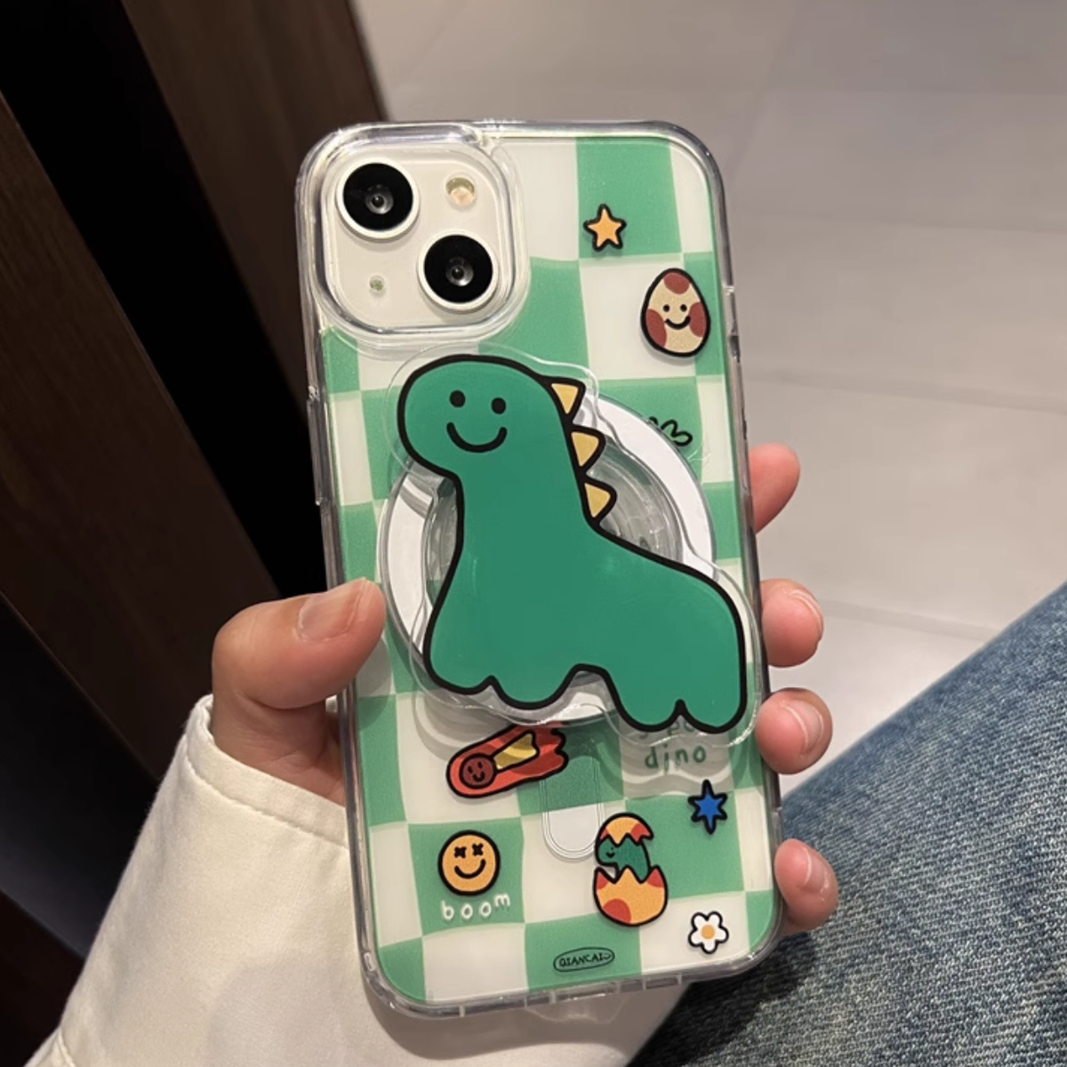 [iPhone 16 Pro] Cute Dinosaur Check Case