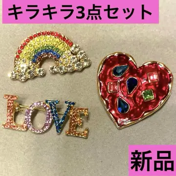 브로치 3점 세트 하트 무지개 LOVE