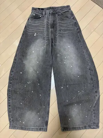 워싱 가공 그레이 와이드 레그 데님